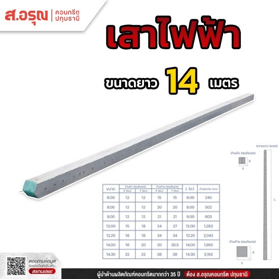 ซื้อเสาไฟฟ้าแรงสูง ขนาด 14 เมตร - โรงงานผลิตเสาไฟฟ้า ส.อรุณคอนกรีต ปทุมธานี